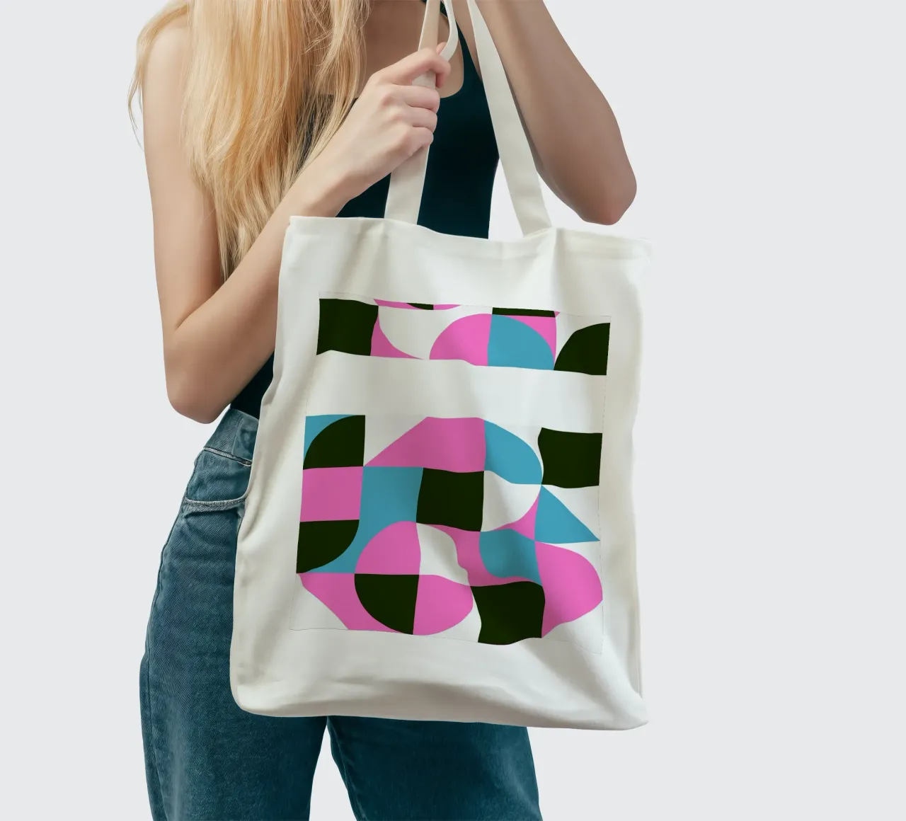 Forme geometriche pop - Arte retrò in rosa e turkis borsa in juta da Studio Vibe