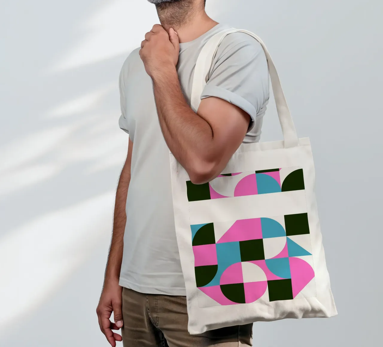 Forme geometriche pop - Arte retrò in rosa e turkis borsa in juta da Studio Vibe
