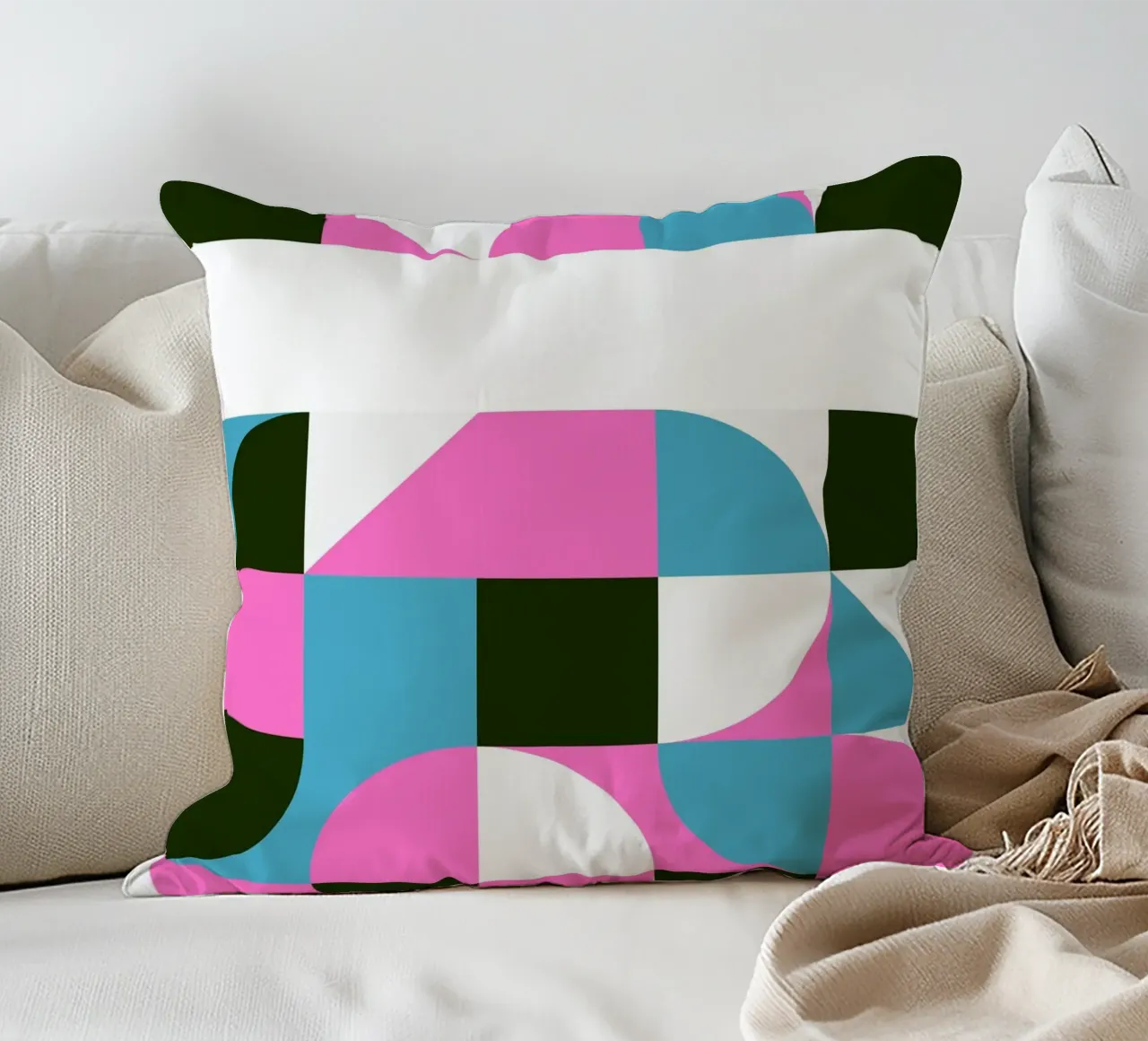 Forme geometriche pop - Arte retrò in rosa e turkis cuscino da Studio Vibe