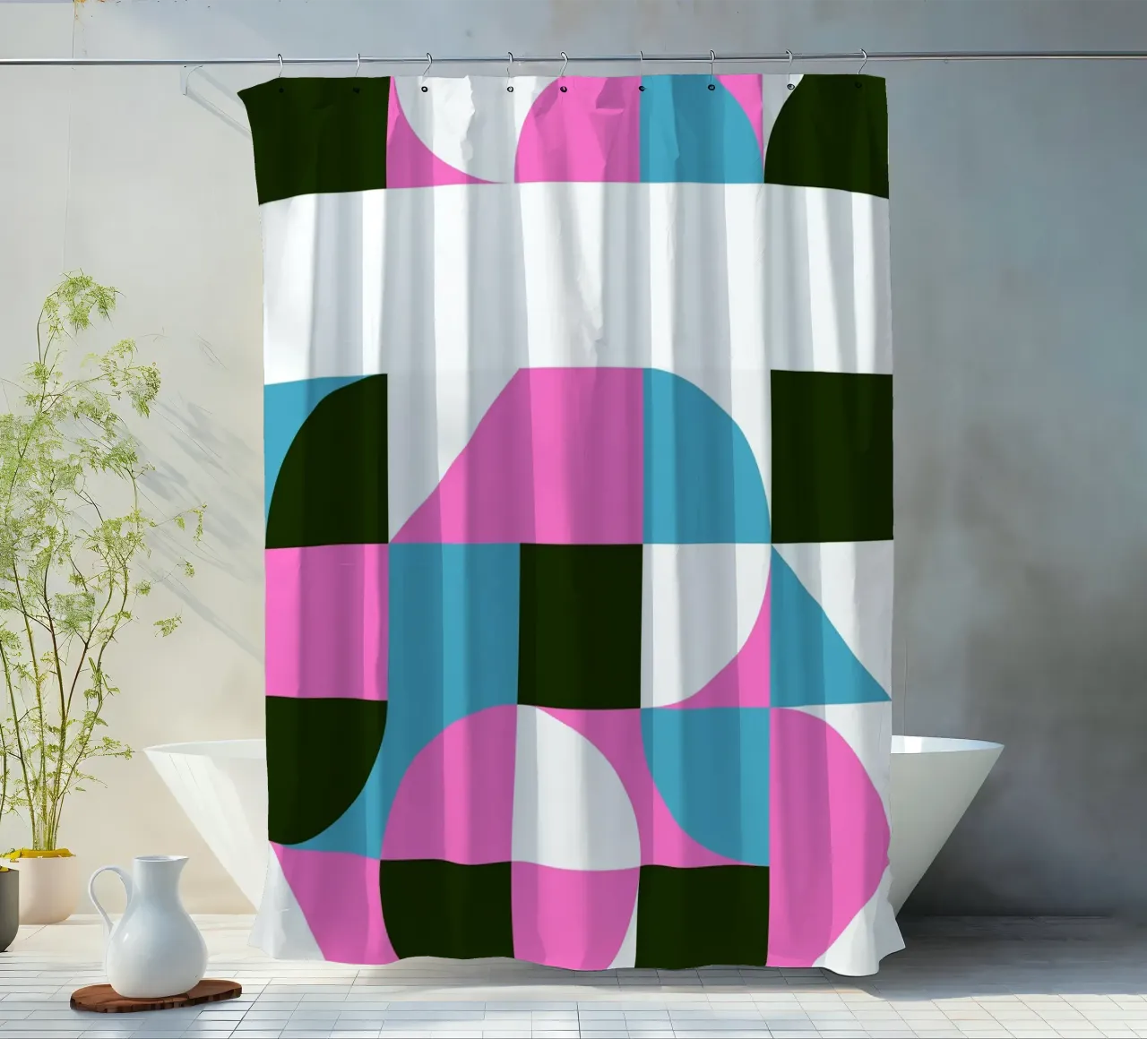 Forme geometriche pop - Arte retrò in rosa e turkis tenda da doccia da Studio Vibe