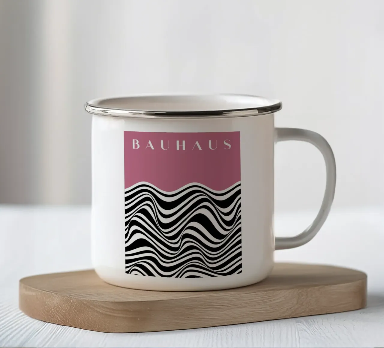 Bauhaus Onde Rosa | Op-Art Poster Retrò tazza in smalto da Studio Vibe