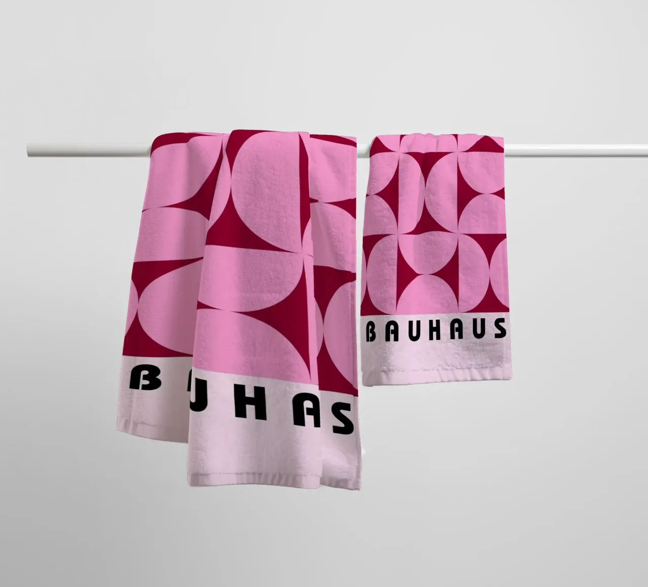 Bauhaus Pink Grid | Geometric Retro Poster towel by Studio Vibe