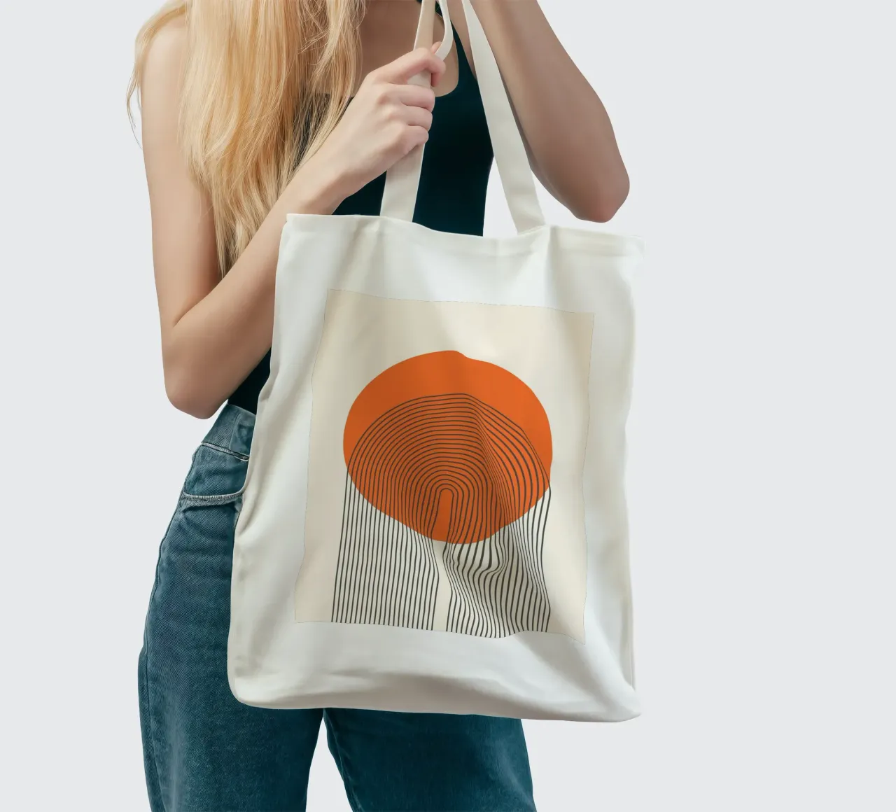 Linee retrò dell'alba - Design astratto per pareti borsa in juta da Studio Vibe