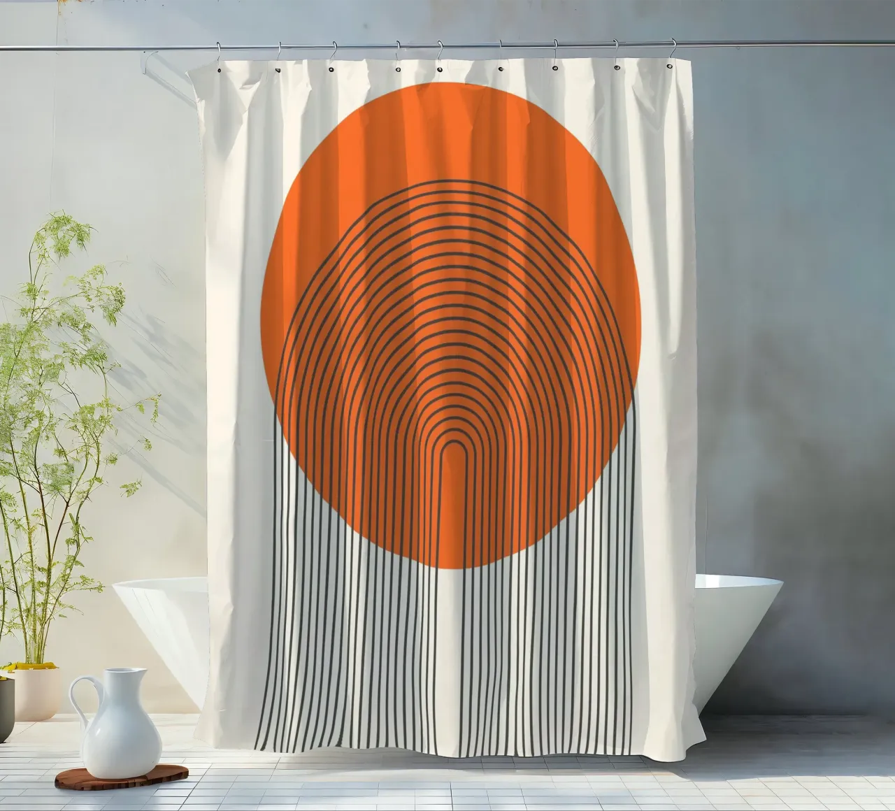 Linee retrò dell'alba - Design astratto per pareti tenda da doccia da Studio Vibe
