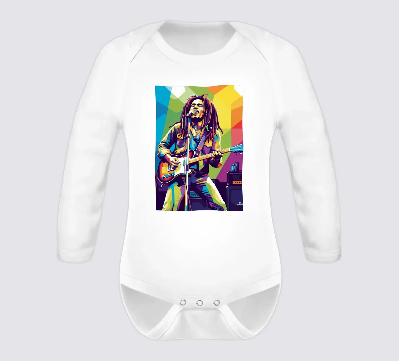 Bob Marley art long-sleeve baby romper by Hantamrata