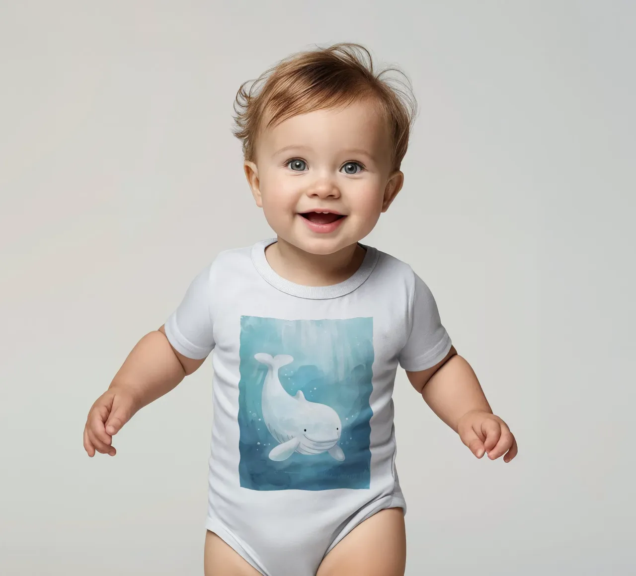Balena beluga bianca che nuota con grazia nelle fresche acque dell'oceano body neonato maniche corte da DesignDoodle
