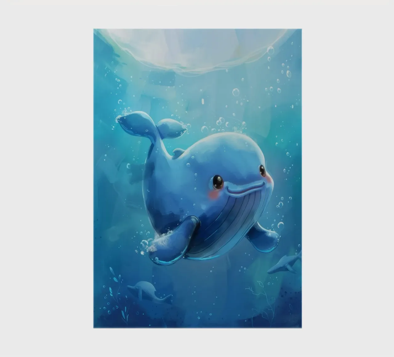 Charming blue whale swimming playfully in a bright underwate notebook by DesignDoodle
