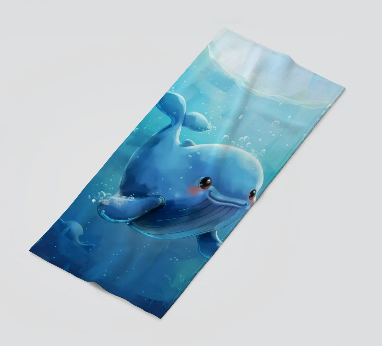 Affascinante balenottera azzurra che nuota giocosamente in un luminoso sottofondo telo mare da DesignDoodle