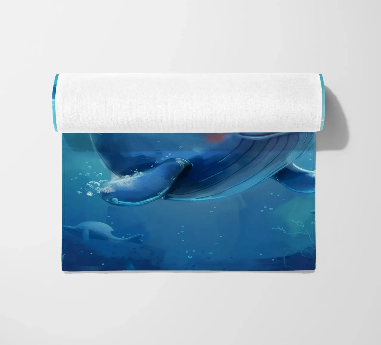 Affascinante balenottera azzurra che nuota giocosamente in un luminoso sottofondo telo mare da DesignDoodle