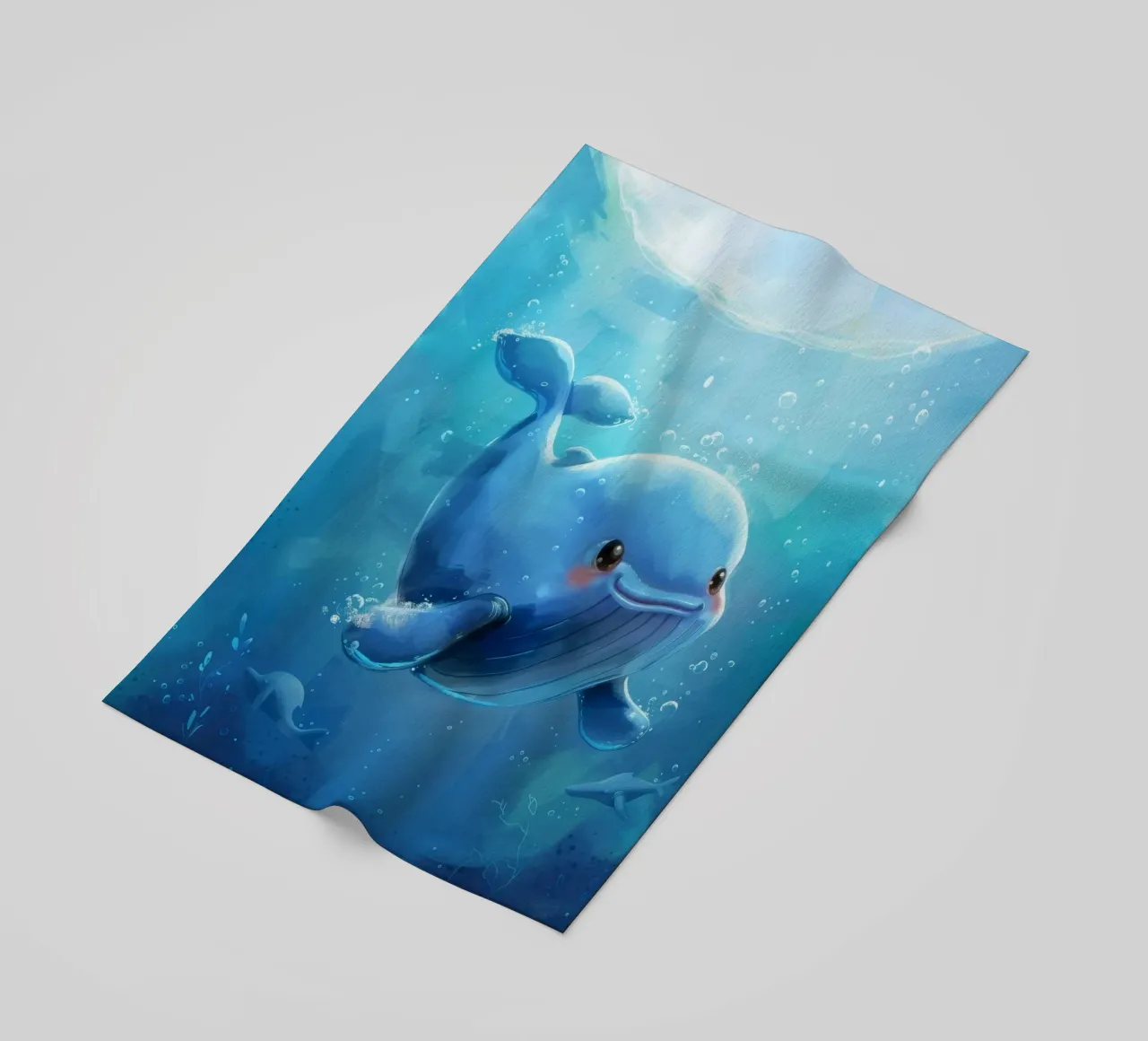 Affascinante balenottera azzurra che nuota giocosamente in un luminoso sottofondo telo mare da DesignDoodle