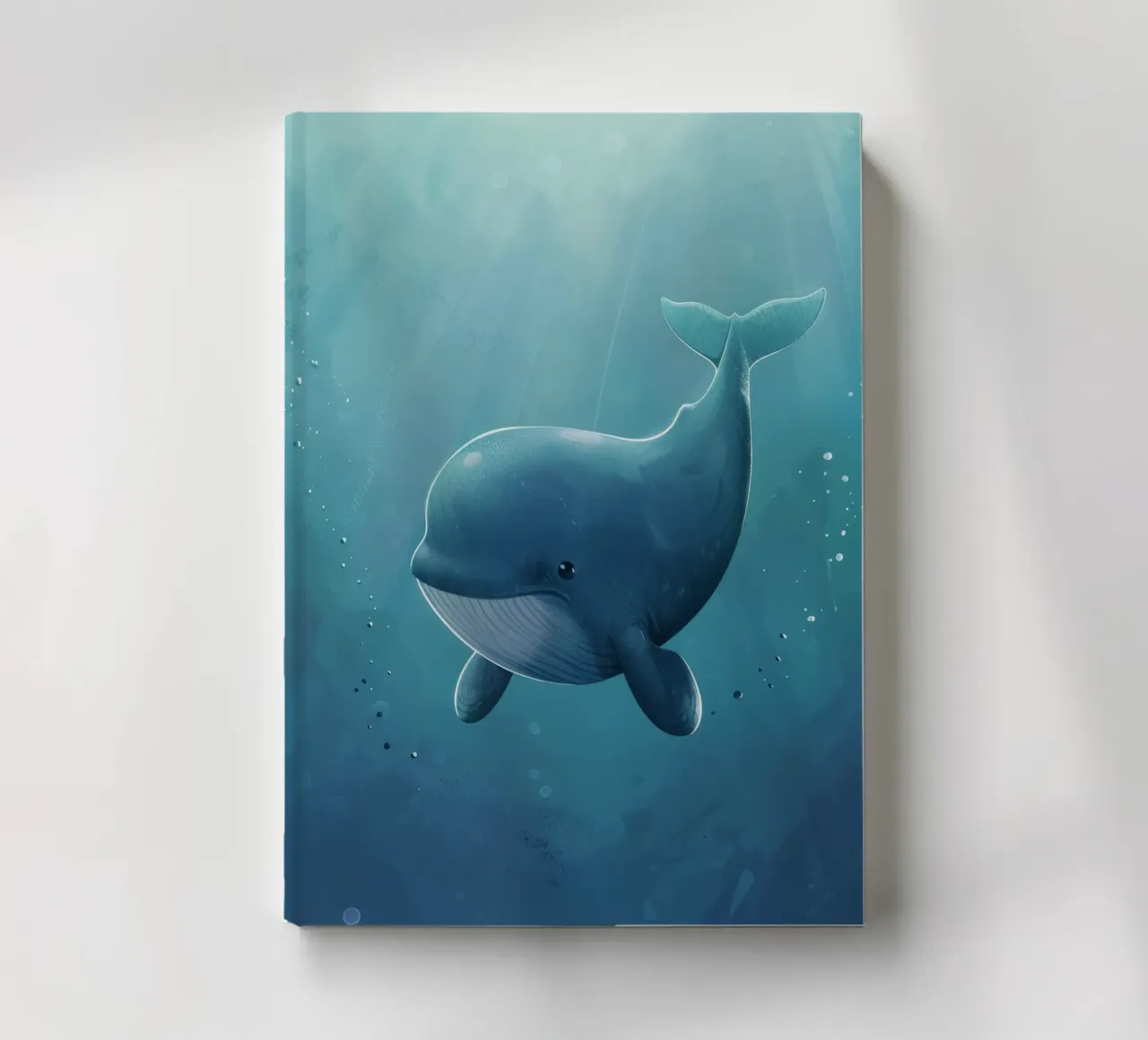 Whale swimming gracefully in deep ocean waters illuminated notebook by DesignDoodle