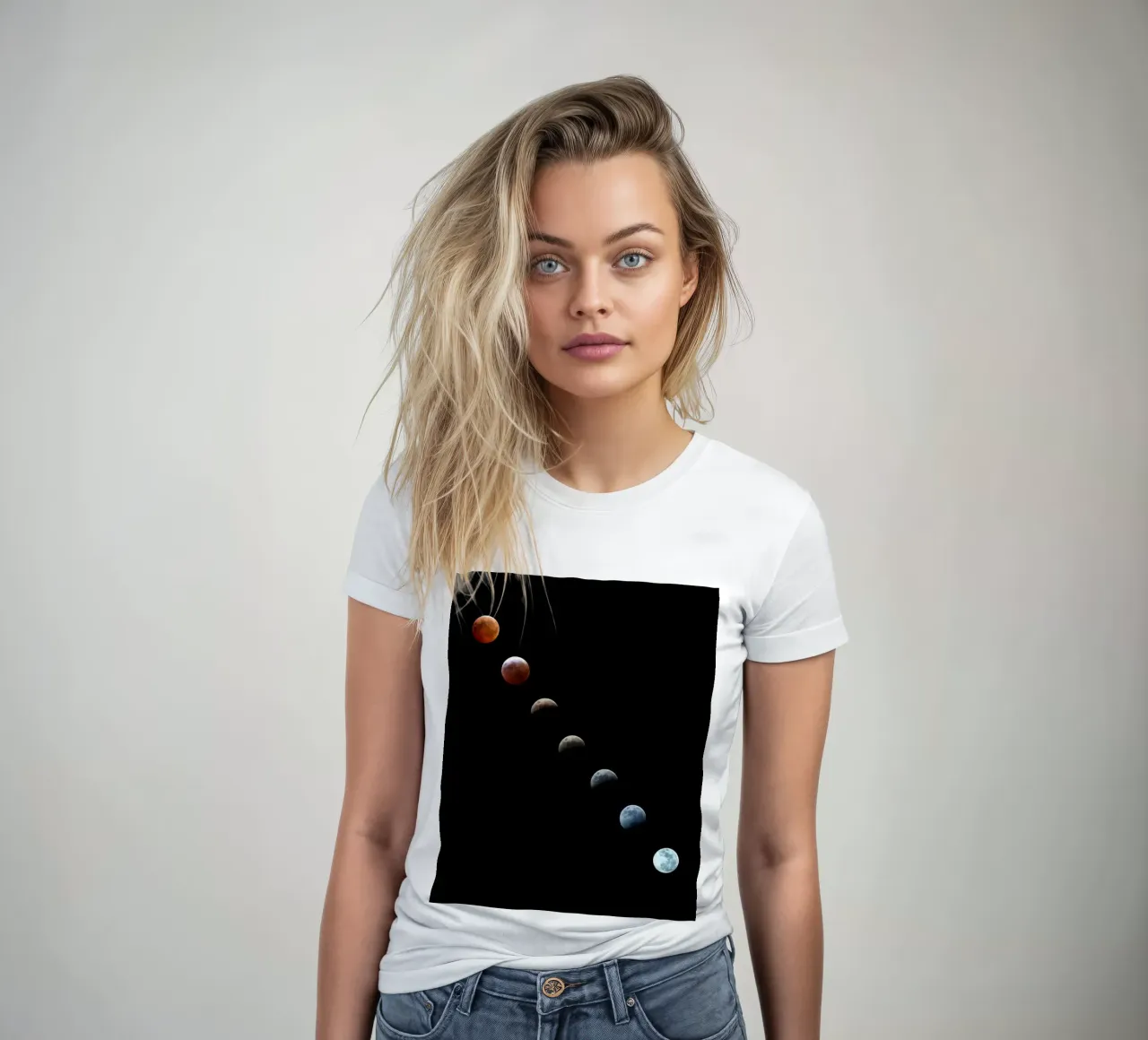 moon lunar-eclipse women's fitted t-shirt by Earthly Visions