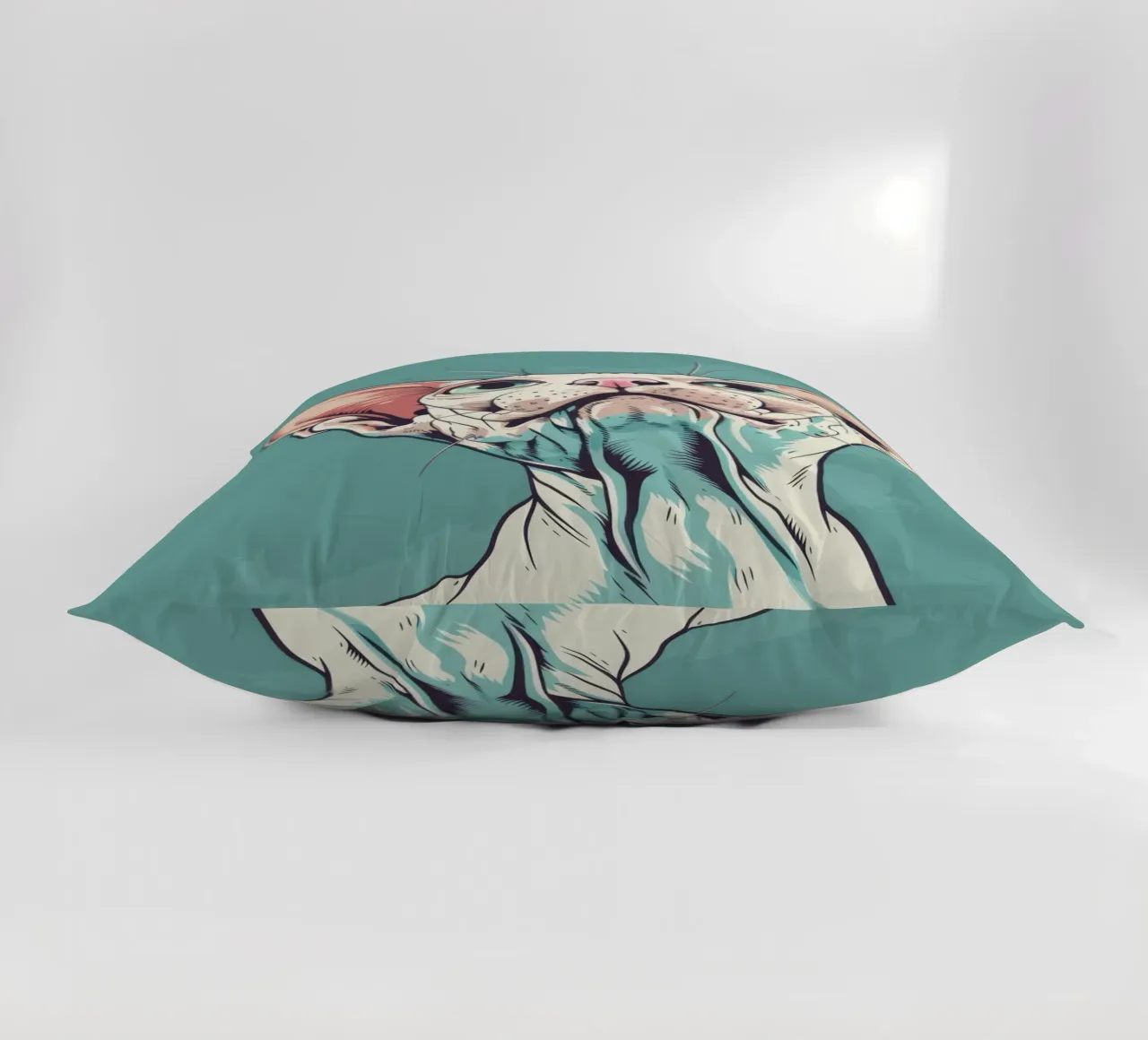 Sphynx cat gazing upwards in a simple, abstract background w decorative cushion by DesignDoodle