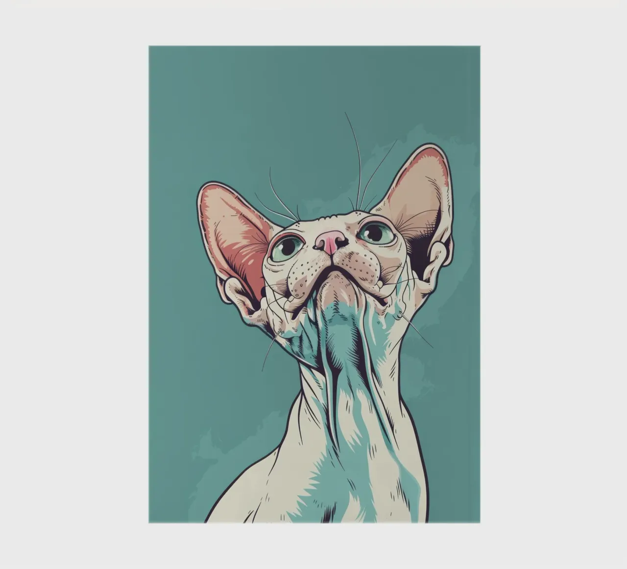 Sphynx cat gazing upwards in a simple, abstract background w notebook by DesignDoodle