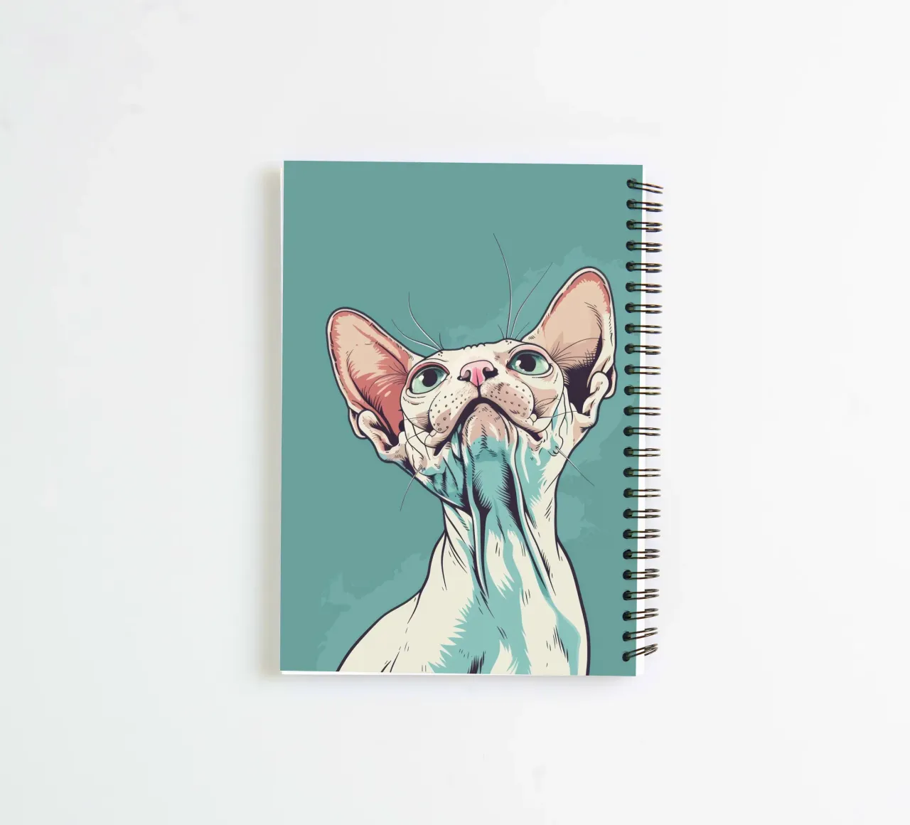 Sphynx cat gazing upwards in a simple, abstract background w spiral notebook by DesignDoodle