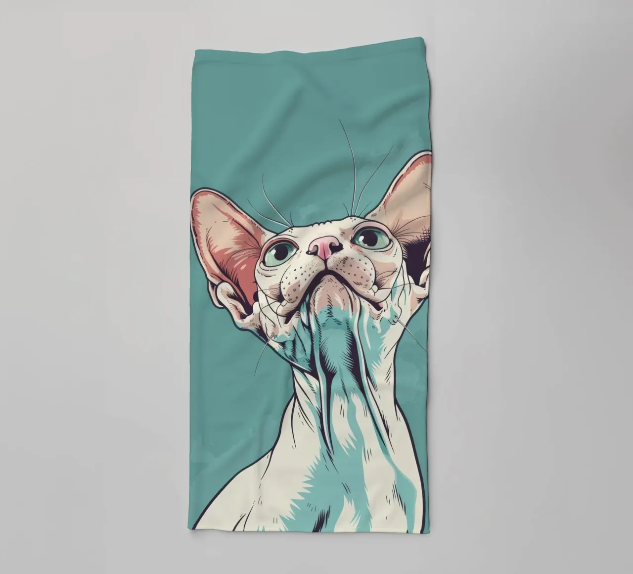 Sphynx-Katze mit Blick nach oben vor einem einfachen, abstrakten Hintergrund w Handtuch von DesignDoodle