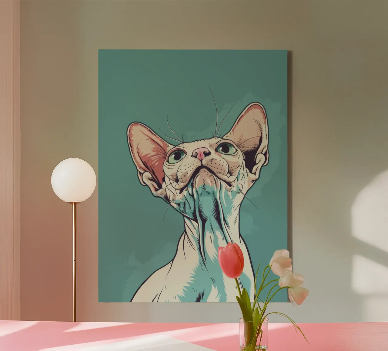 Sphynx cat gazing upwards in a simple, abstract background w canvas by DesignDoodle