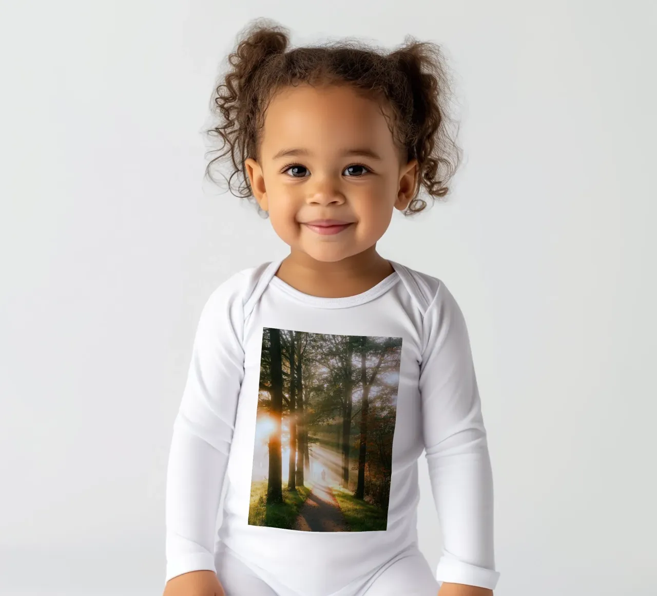 trees sunlight long-sleeve baby romper by Earthly Visions