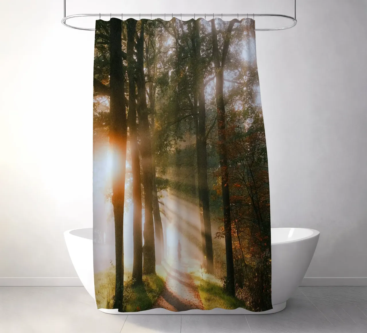 árboles luz solar cortina de baño de Earthly Visions