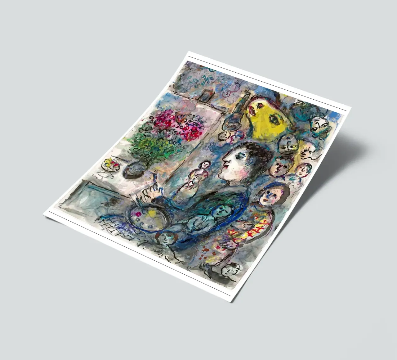 Peintre au Chevalet au Bouc Jaune, c. 1976 Marc Chagall planche autocollant de James Eury