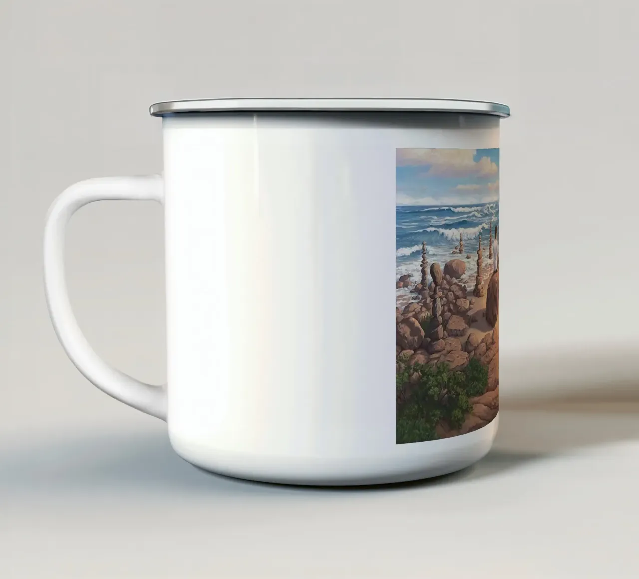 Rob Gonsalves Alla ricerca dell'equilibrio tazza in smalto da Trudeau Art Galley