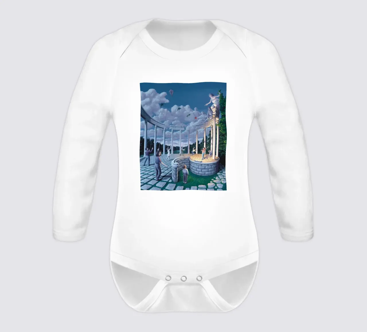 Rob Gonsalves Pulling String long-sleeve baby romper by Trudeau Art Galley