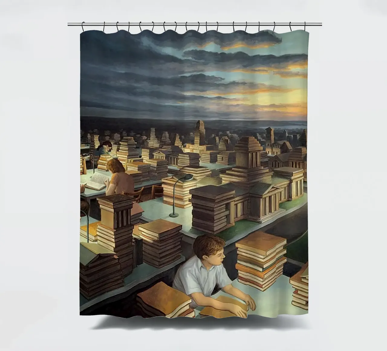 Rob Gonsalves Torri della conoscenza tenda da doccia da Trudeau Art Galley