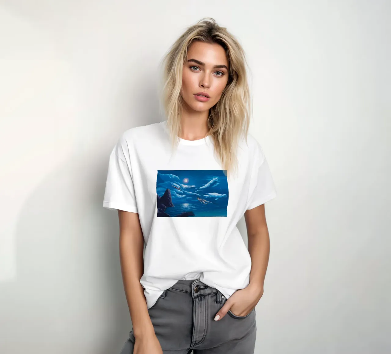 Rob Gonsalves Delphine schwimmen T-Shirt von Trudeau Art Galley