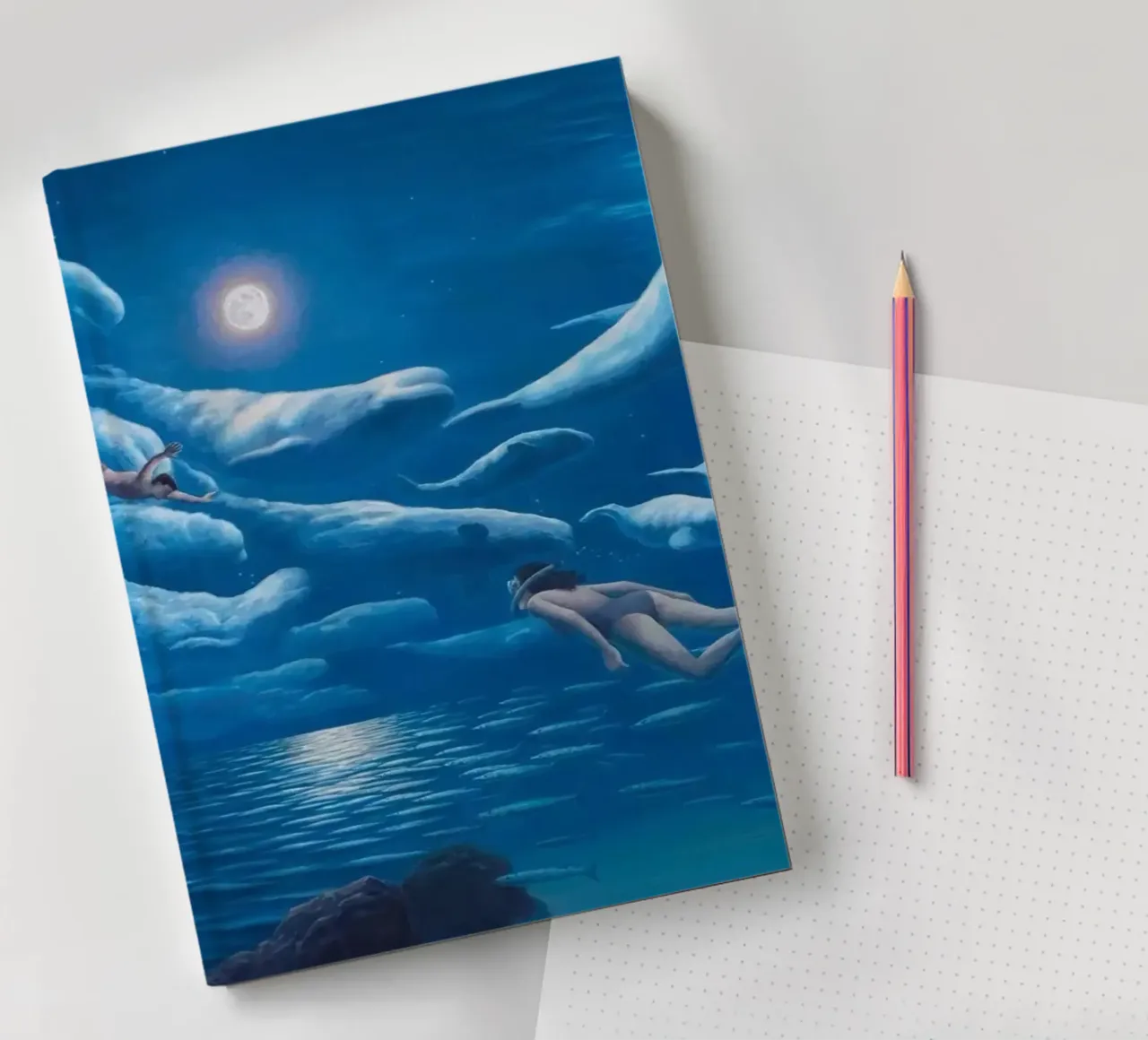 Rob Gonsalves Nage avec les dauphins carnet de notes de Trudeau Art Galley