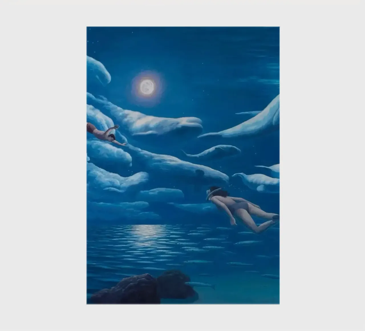 Rob Gonsalves Nage avec les dauphins carnet de notes de Trudeau Art Galley