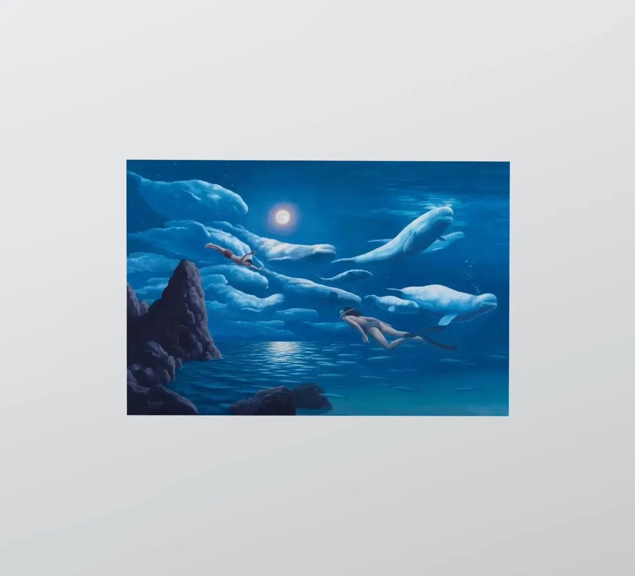 Rob Gonsalves Natación con delfines pegatina de Trudeau Art Galley