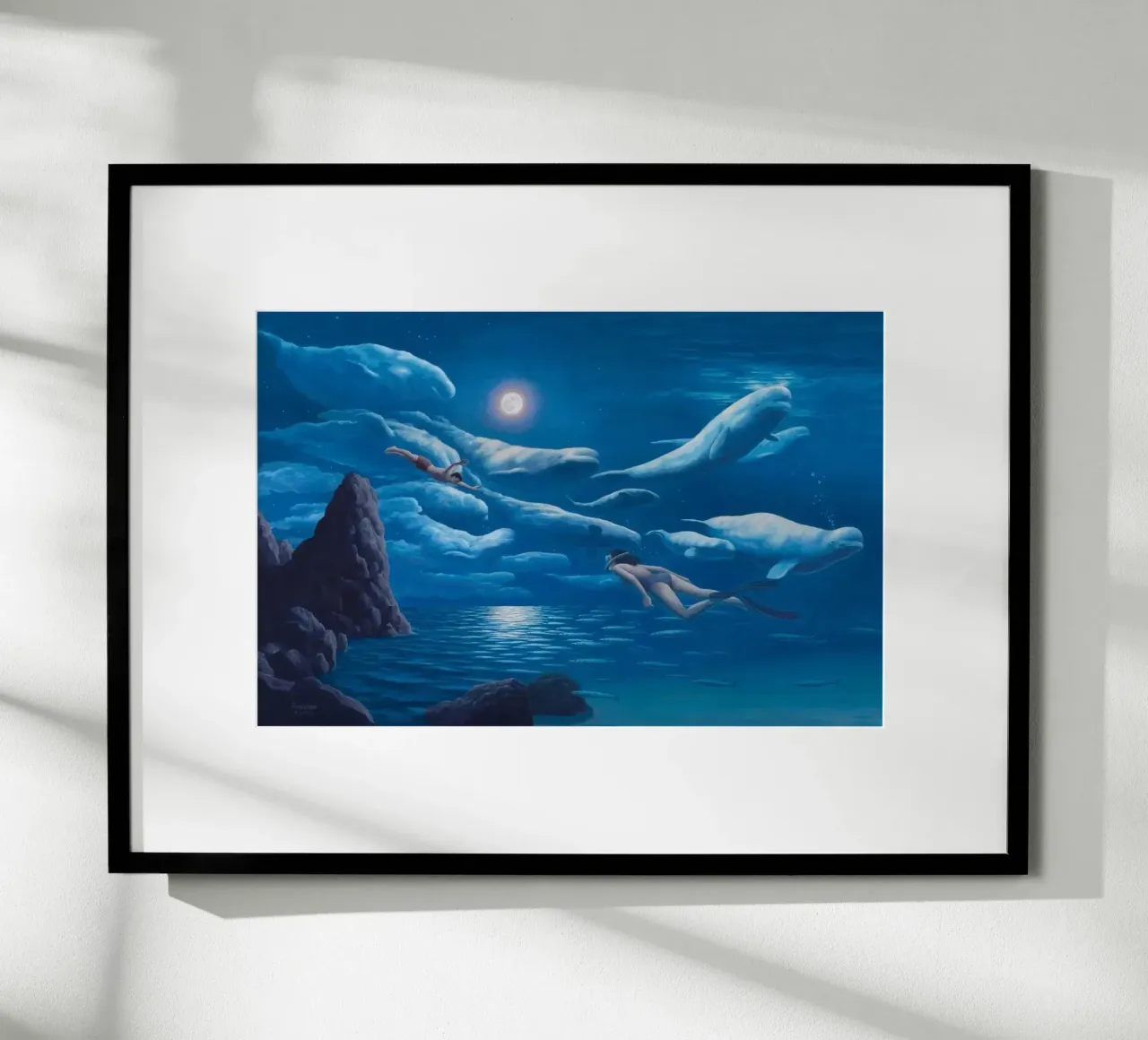 Rob Gonsalves Natación con delfines hahnemühle de Trudeau Art Galley