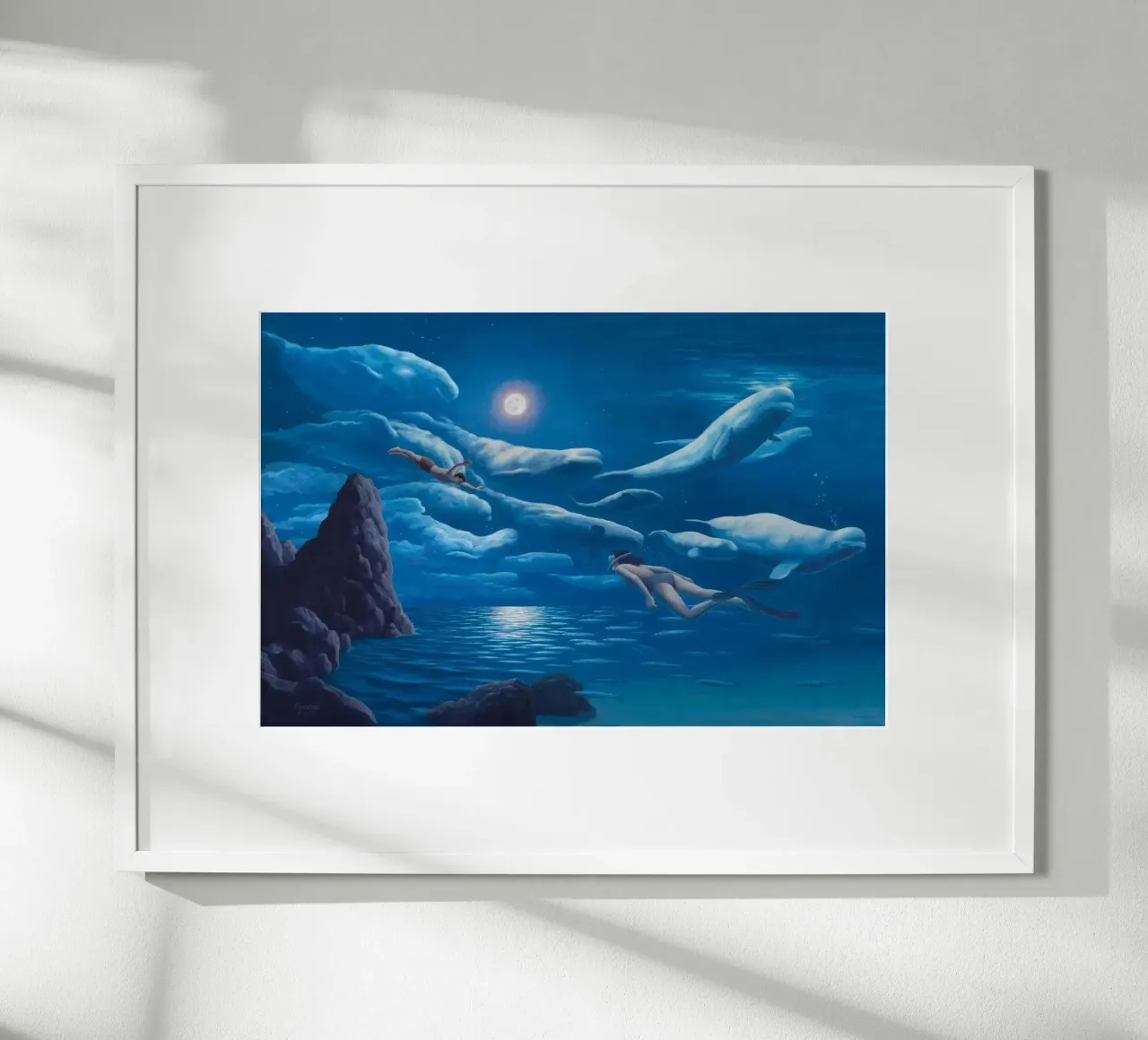 Rob Gonsalves Natación con delfines hahnemühle de Trudeau Art Galley