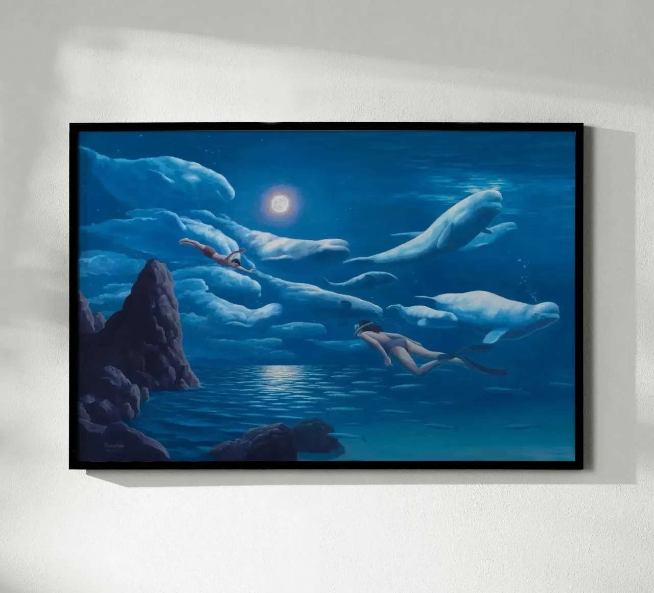 Rob Gonsalves Natación con delfines hahnemühle de Trudeau Art Galley