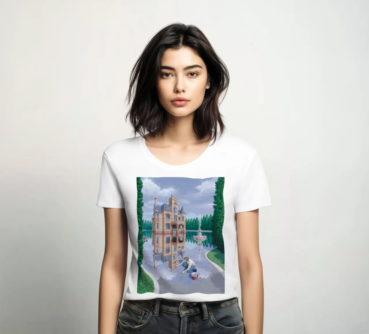 Rob Gonsalves The Mosaic Moat women's fitted t-shirt by Trudeau Art Galley