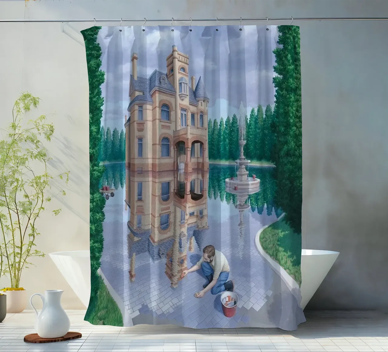 Rob Gonsalves Il fossato del mosaico tenda da doccia da Trudeau Art Galley