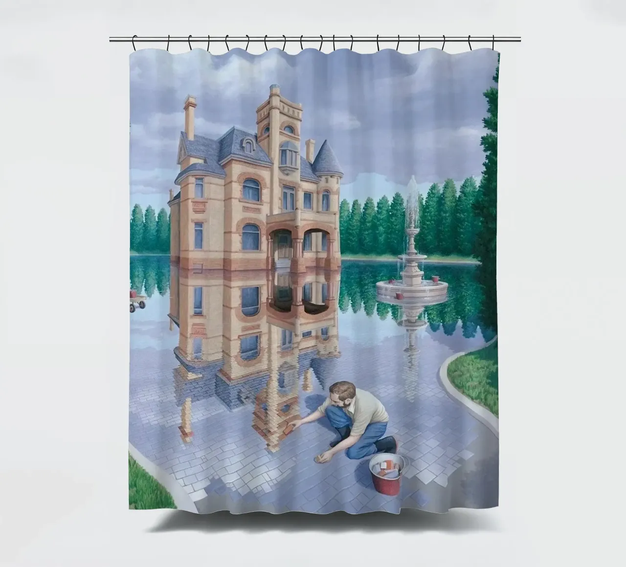 Rob Gonsalves Il fossato del mosaico tenda da doccia da Trudeau Art Galley