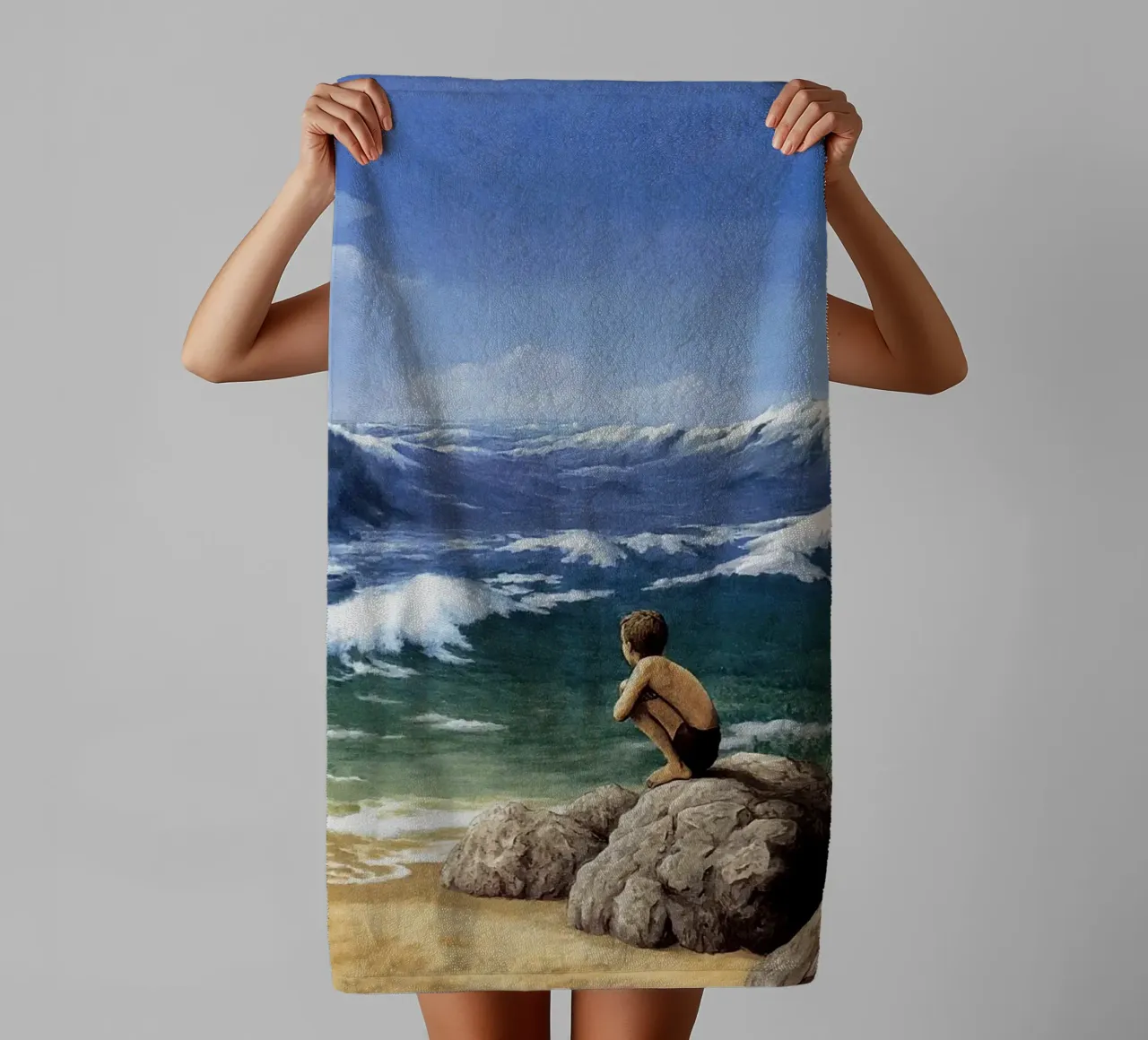 Rob Gonsalves The Mountain Waves towel by Trudeau Art Galley