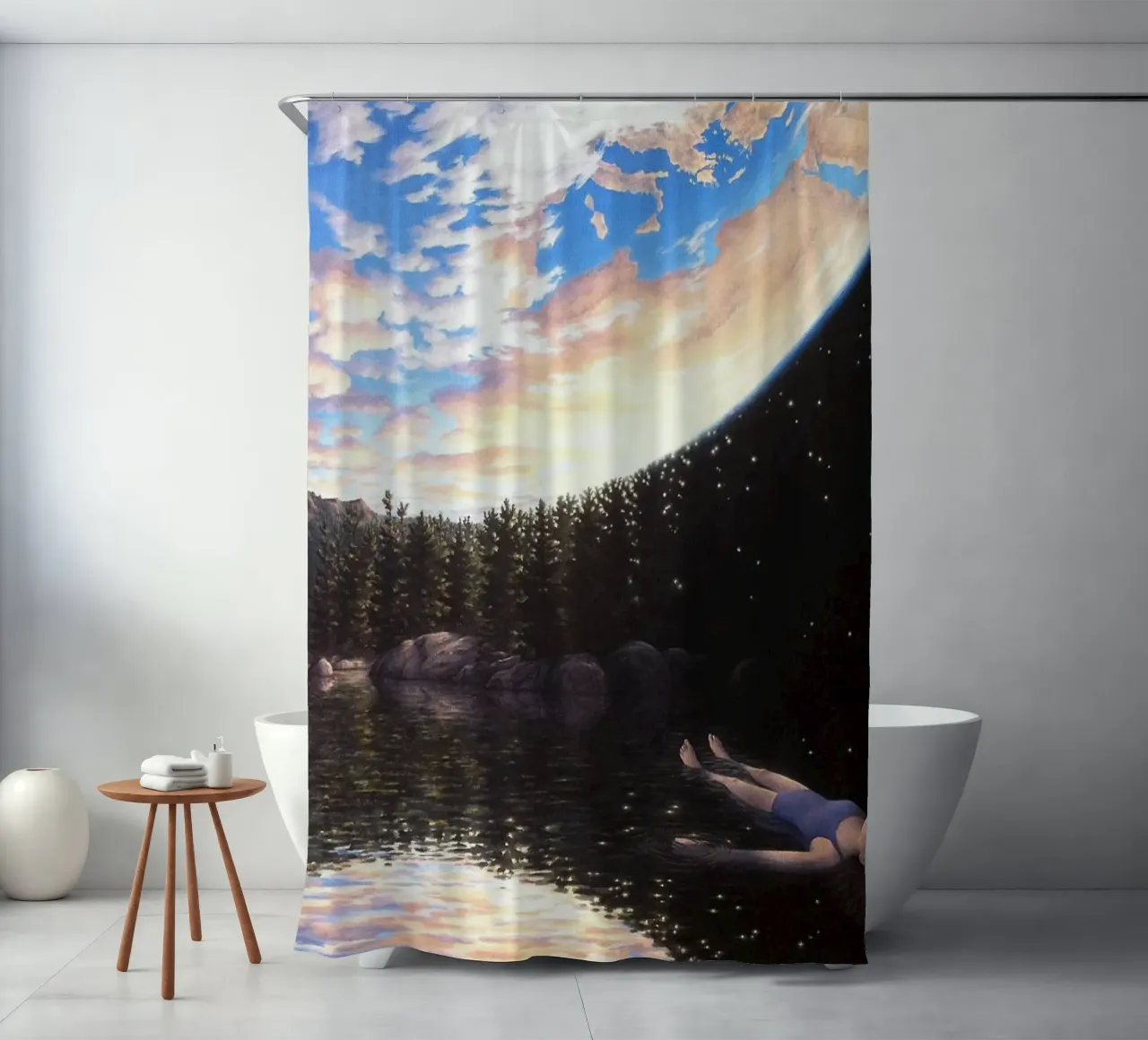 Rob Gonsalves Das Phänomen des Schwebens Duschvorhang von Trudeau Art Galley