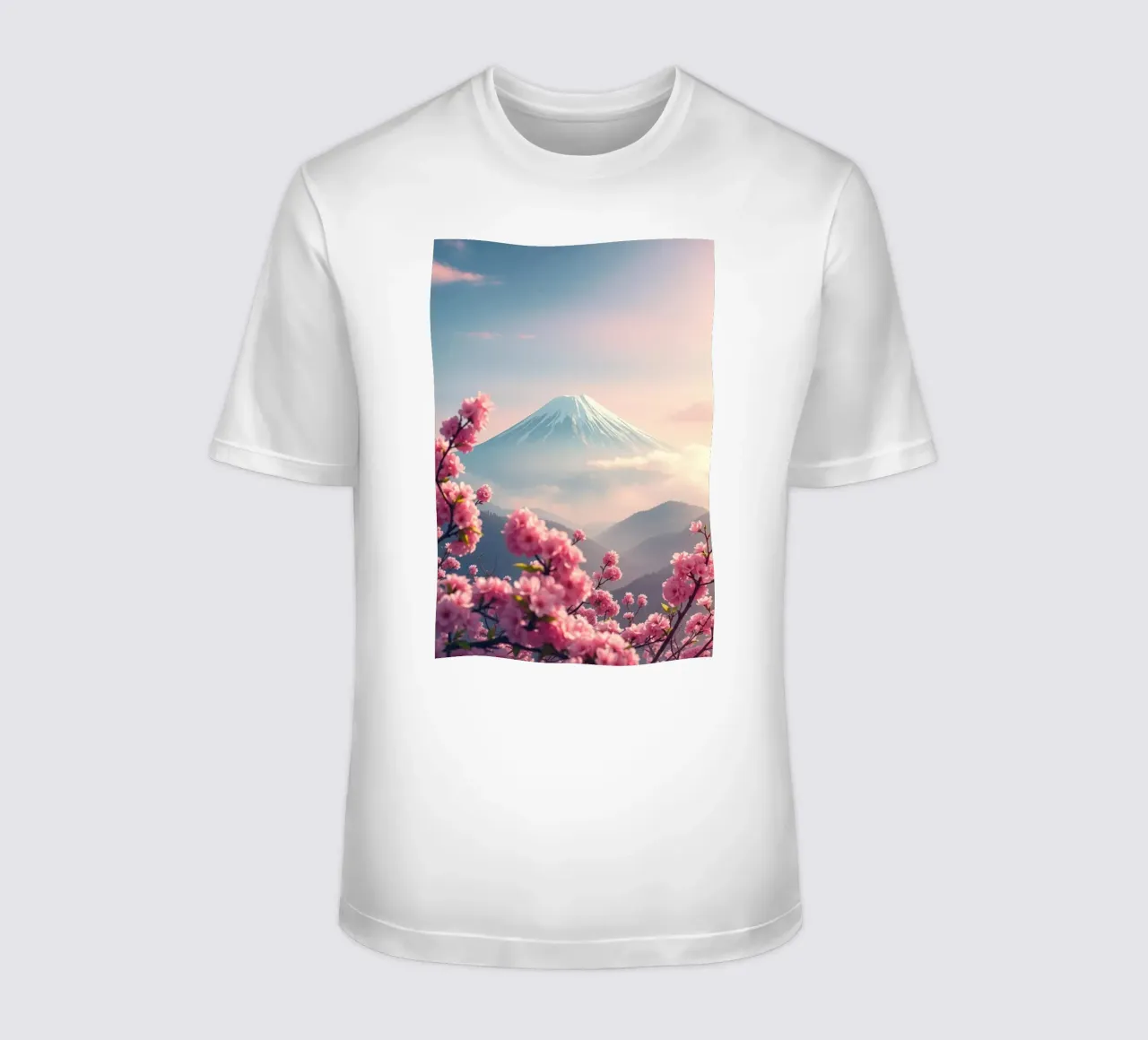 Il Monte Fuji in Giappone con i ciliegi in fiore t-shirt da RB-Digital-Paintings