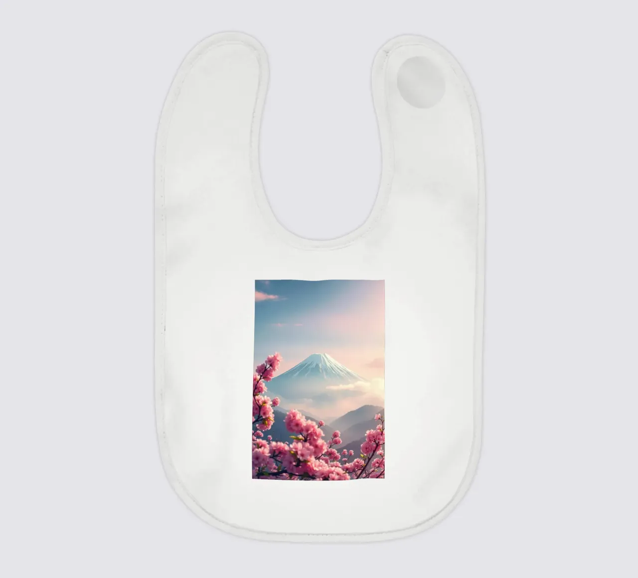 Il Monte Fuji in Giappone con i ciliegi in fiore bavaglino da RB-Digital-Paintings
