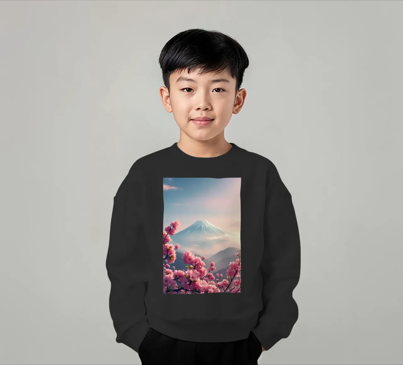 Il Monte Fuji in Giappone con i ciliegi in fiore felpa bambino da RB-Digital-Paintings