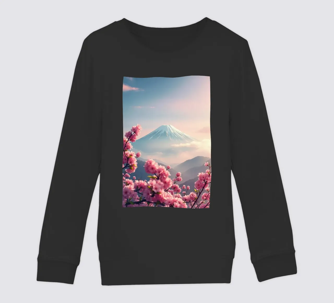 Il Monte Fuji in Giappone con i ciliegi in fiore felpa bambino da RB-Digital-Paintings