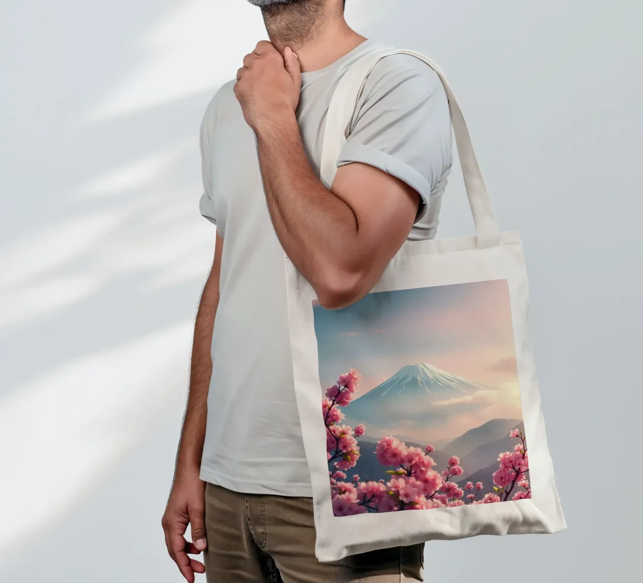 Il Monte Fuji in Giappone con i ciliegi in fiore borsa in juta da RB-Digital-Paintings