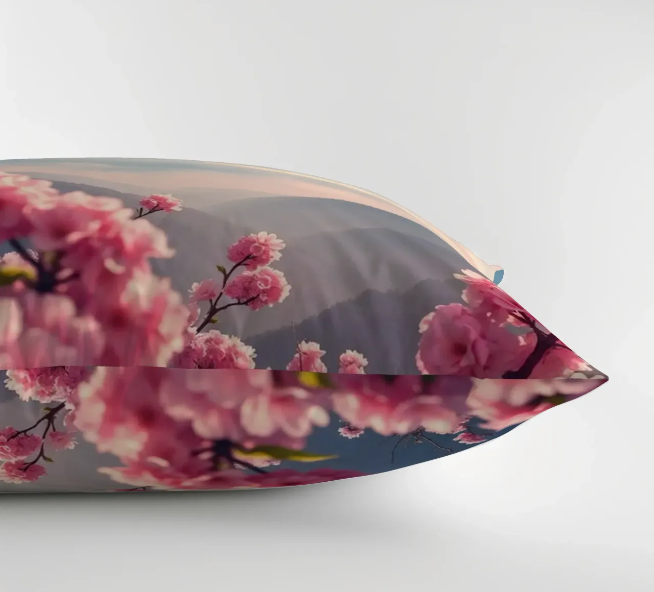 Il Monte Fuji in Giappone con i ciliegi in fiore cuscino da RB-Digital-Paintings