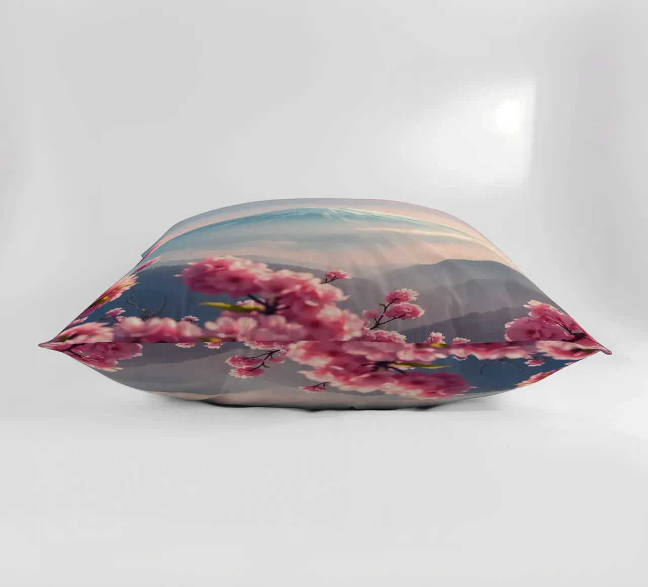 Il Monte Fuji in Giappone con i ciliegi in fiore cuscino da RB-Digital-Paintings