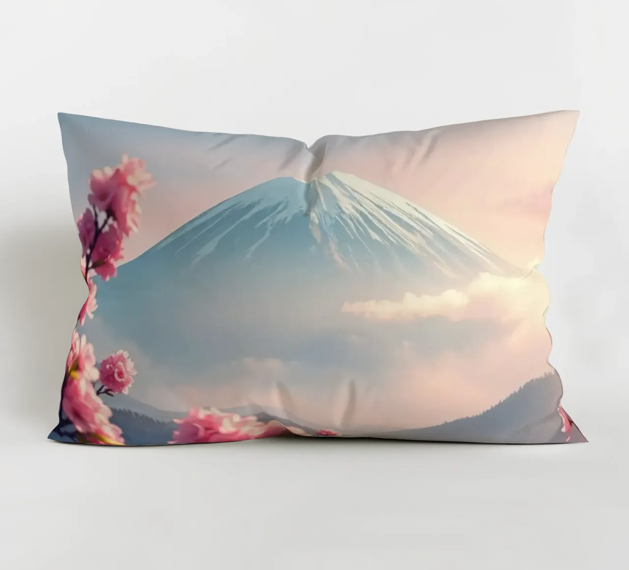 Il Monte Fuji in Giappone con i ciliegi in fiore cuscino da RB-Digital-Paintings