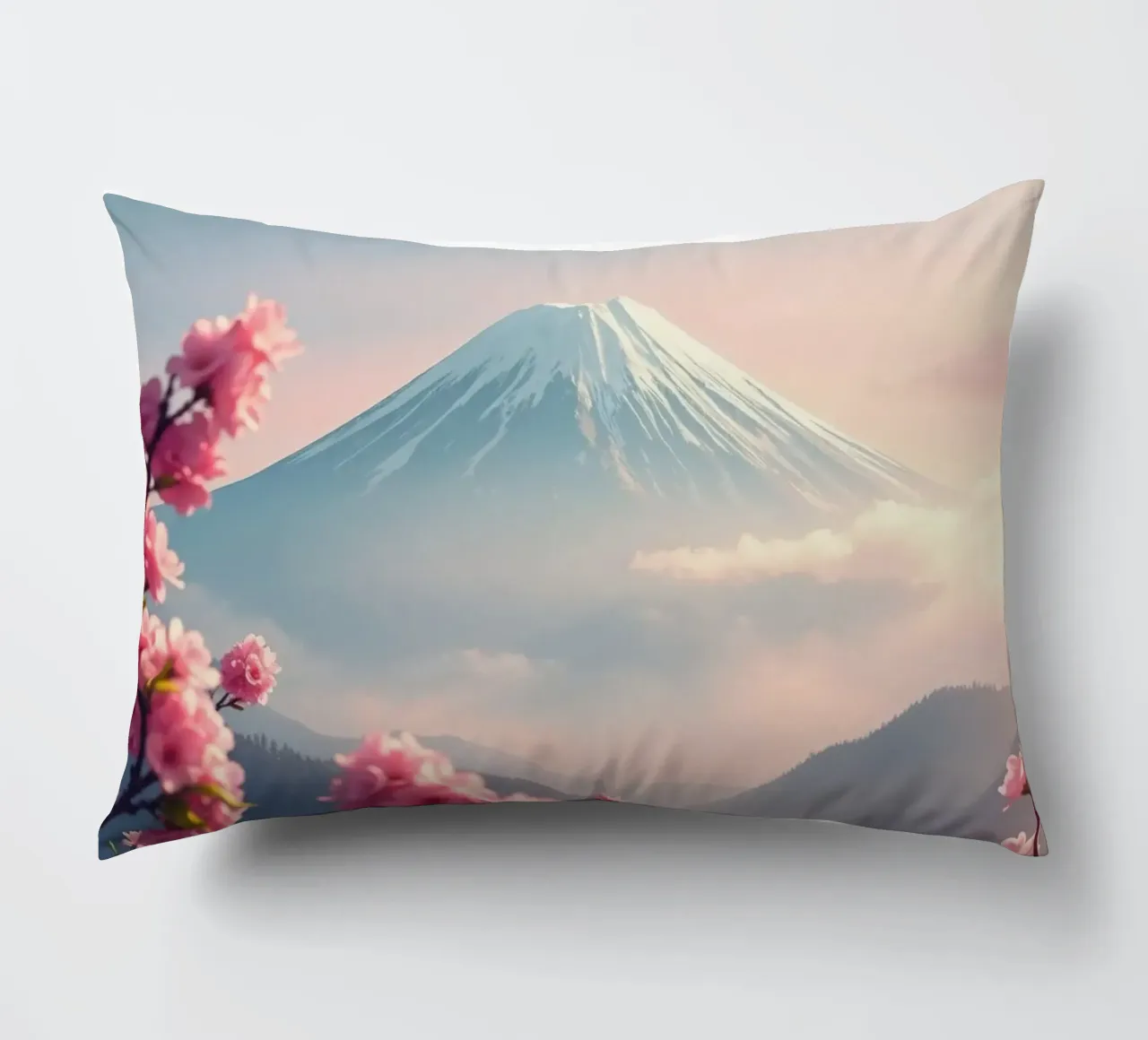Il Monte Fuji in Giappone con i ciliegi in fiore cuscino da RB-Digital-Paintings