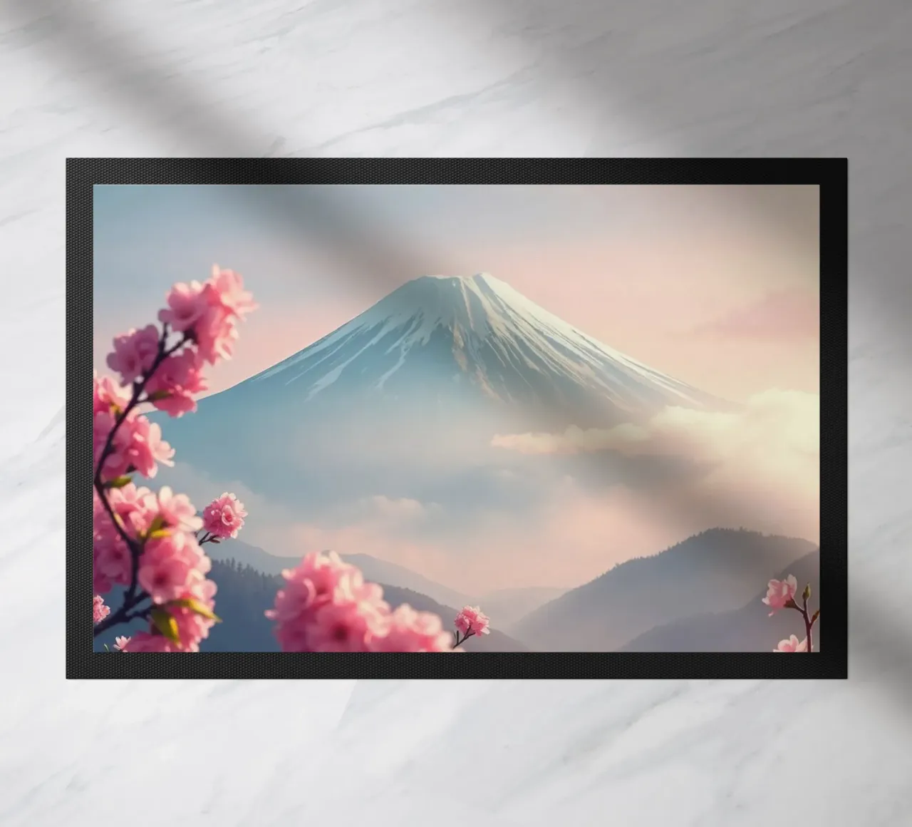 Il Monte Fuji in Giappone con i ciliegi in fiore zerbino da RB-Digital-Paintings