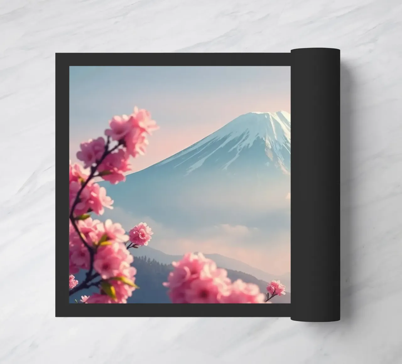 Il Monte Fuji in Giappone con i ciliegi in fiore zerbino da RB-Digital-Paintings